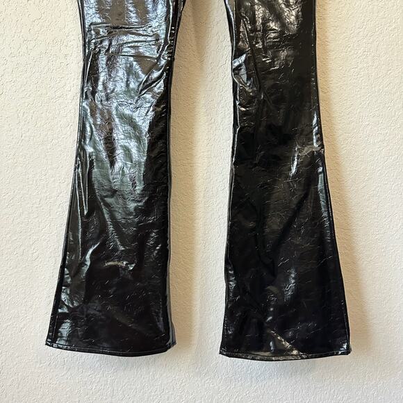 GOOD AMERICAN Faux Leather Pants Black Glossy Crackled HR Flare NWT - Picture 5 of 16